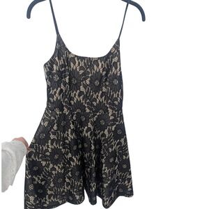 Trac Black Lace Dress Medium Lined Mini Y2K‎ Dark Cottagecore Whimsical Romantic